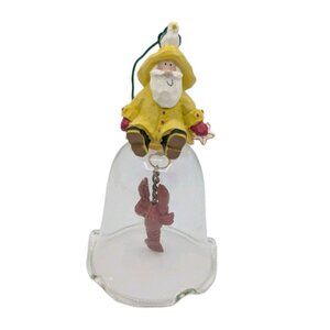 Vtg Ornament Bell glass w/ lobster Fisherman Santa Handle 4.5"